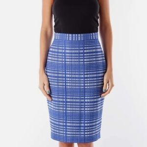 Banana Republic women’s blue square jacquard pensil skirt viscose blend size 4